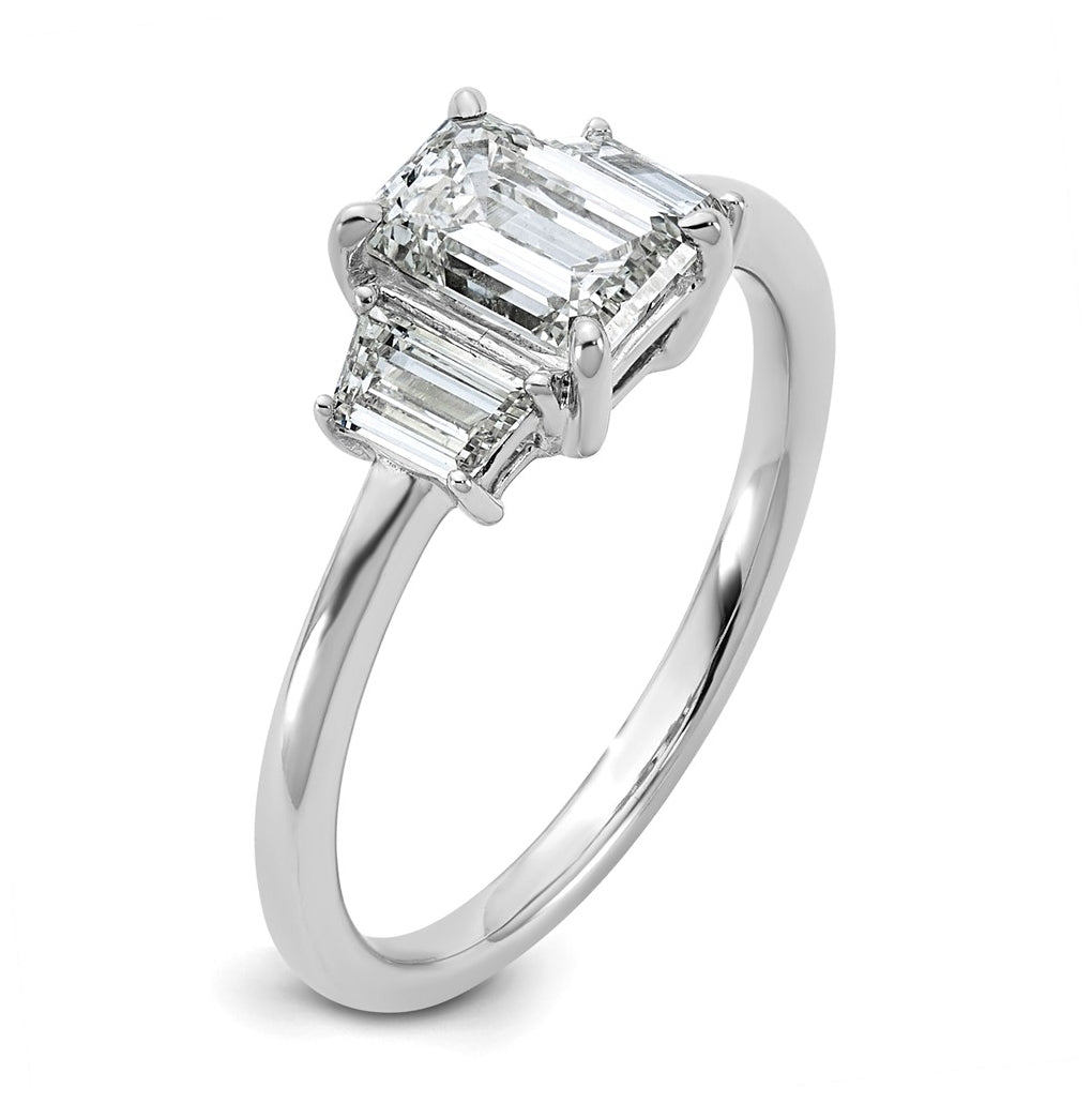 14k White Gold 1 3/8 carat Certified Lab Grown Diamond VS+ F+ Complete Emerald and Trapezoid Engagement Ring