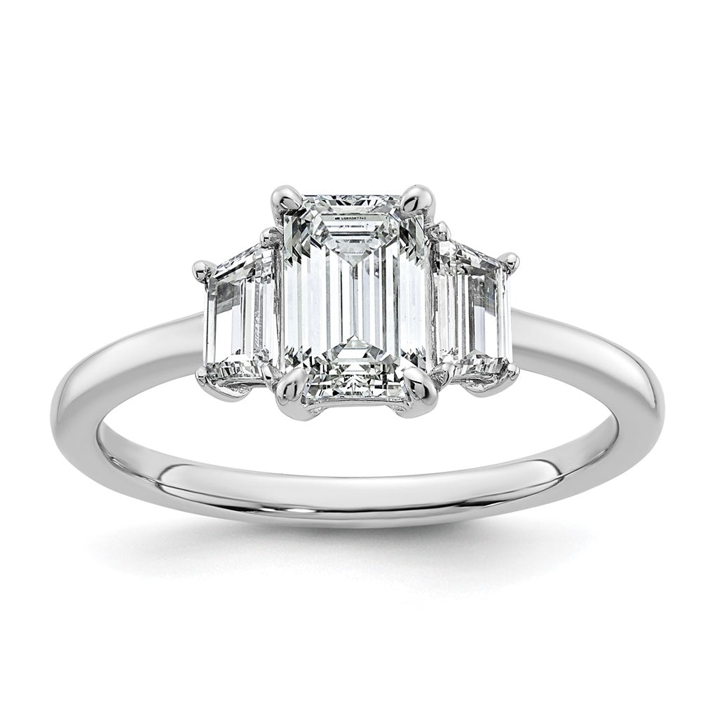 14k White Gold 1 3/8 carat Certified Lab Grown Diamond VS+ F+ Complete Emerald and Trapezoid Engagement Ring