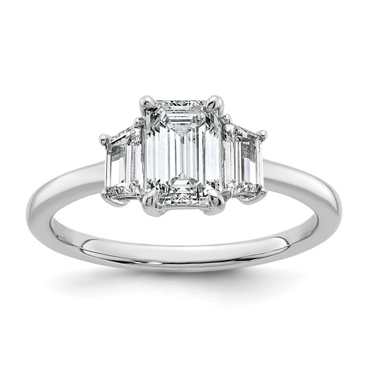 14k White Gold 1 3/8 carat Certified Lab Grown Diamond VS+ F+ Complete Emerald and Trapezoid Engagement Ring