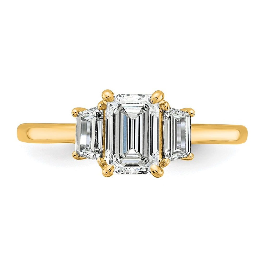 14K Yellow Gold Certified Lab Grown Diamond VS+ F+ Complete Emerald and Trapezoid Engagement Ring
