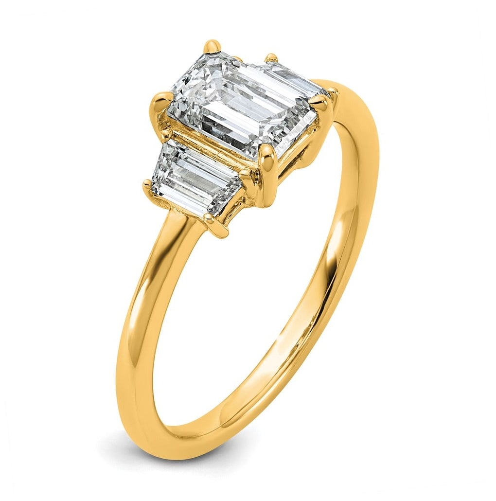14K Yellow Gold Certified Lab Grown Diamond VS+ F+ Complete Emerald and Trapezoid Engagement Ring