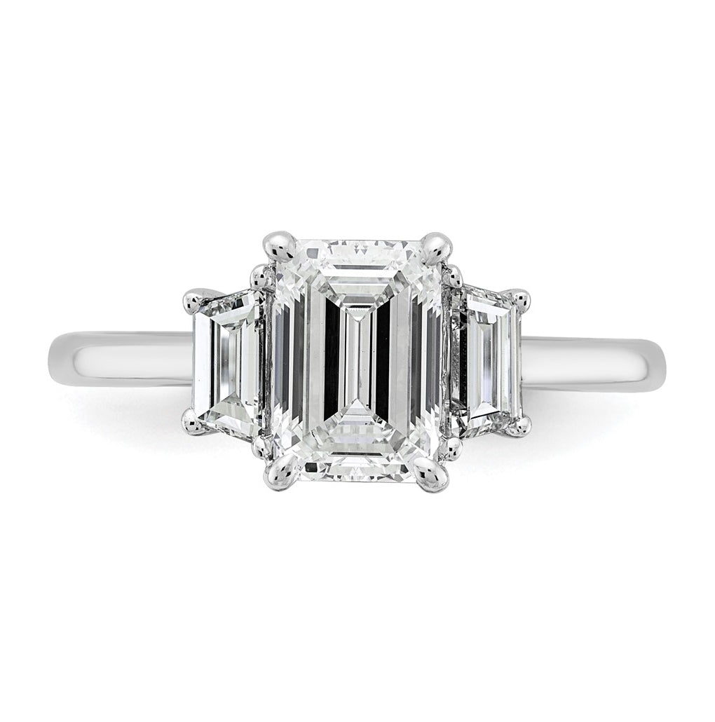 14k White Gold 2 carat Certified Lab Grown Diamond VS+ F+ Complete Emerald and Trapezoid Engagement Ring