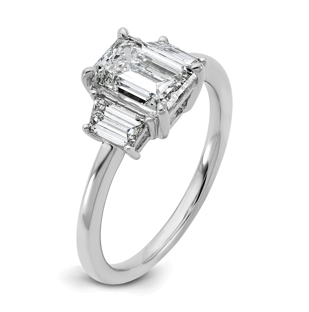 14k White Gold 2 carat Certified Lab Grown Diamond VS+ F+ Complete Emerald and Trapezoid Engagement Ring