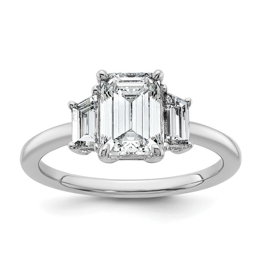 14k White Gold 2 carat Certified Lab Grown Diamond VS+ F+ Complete Emerald and Trapezoid Engagement Ring