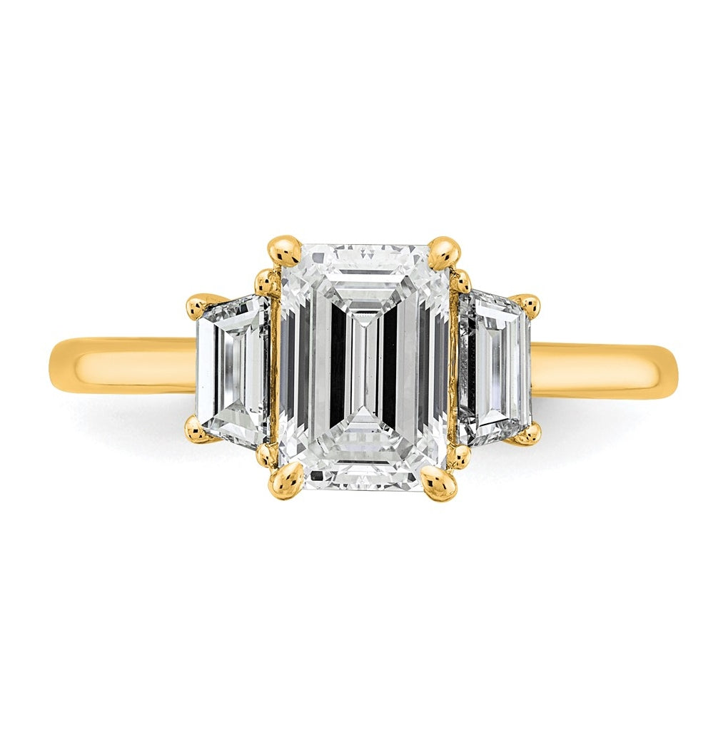 14K Yellow Gold Certified Lab Grown Diamond VS+ F+ Complete Emerald and Trapezoid Engagement Ring