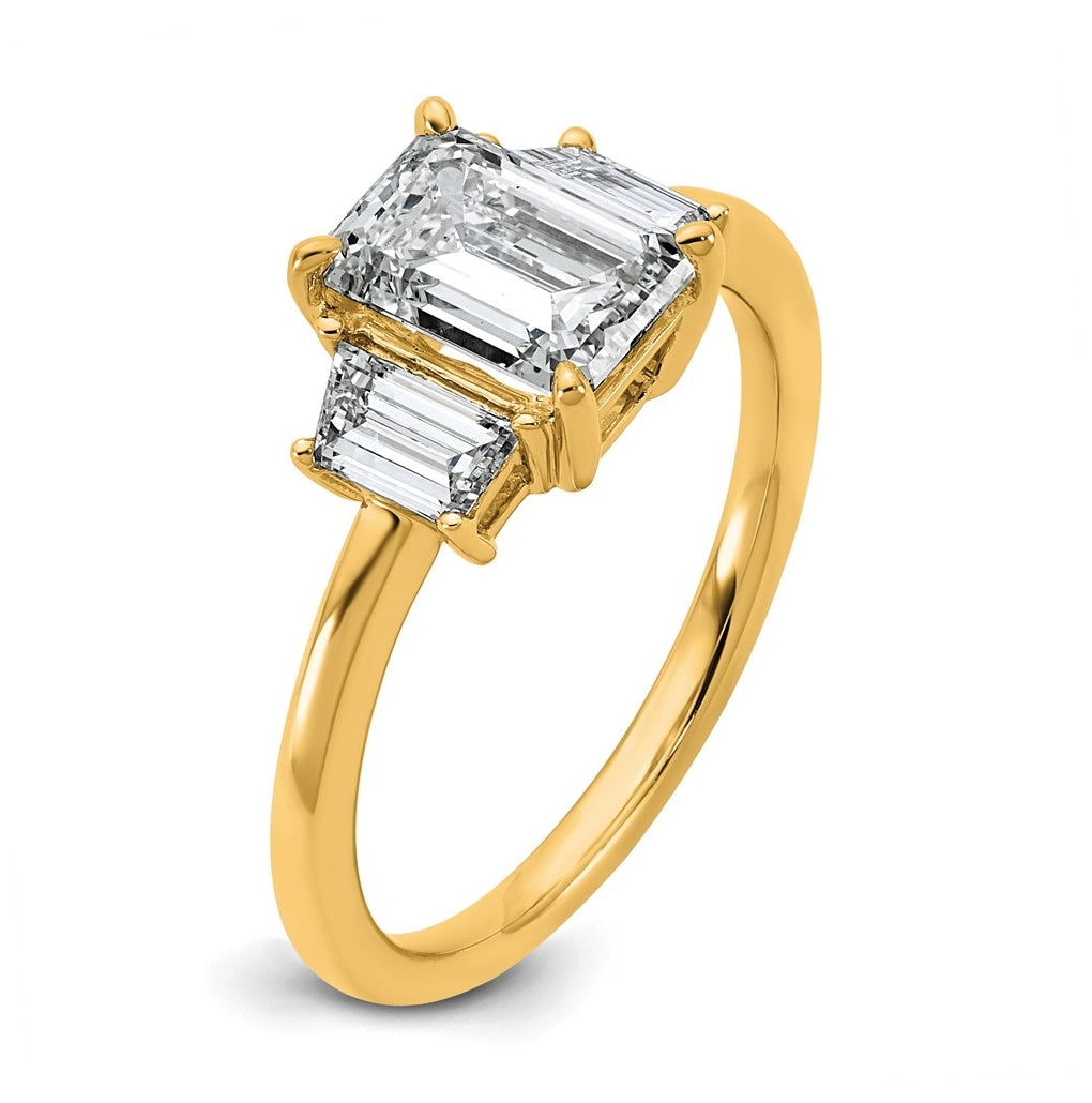 14K Yellow Gold Certified Lab Grown Diamond VS+ F+ Complete Emerald and Trapezoid Engagement Ring
