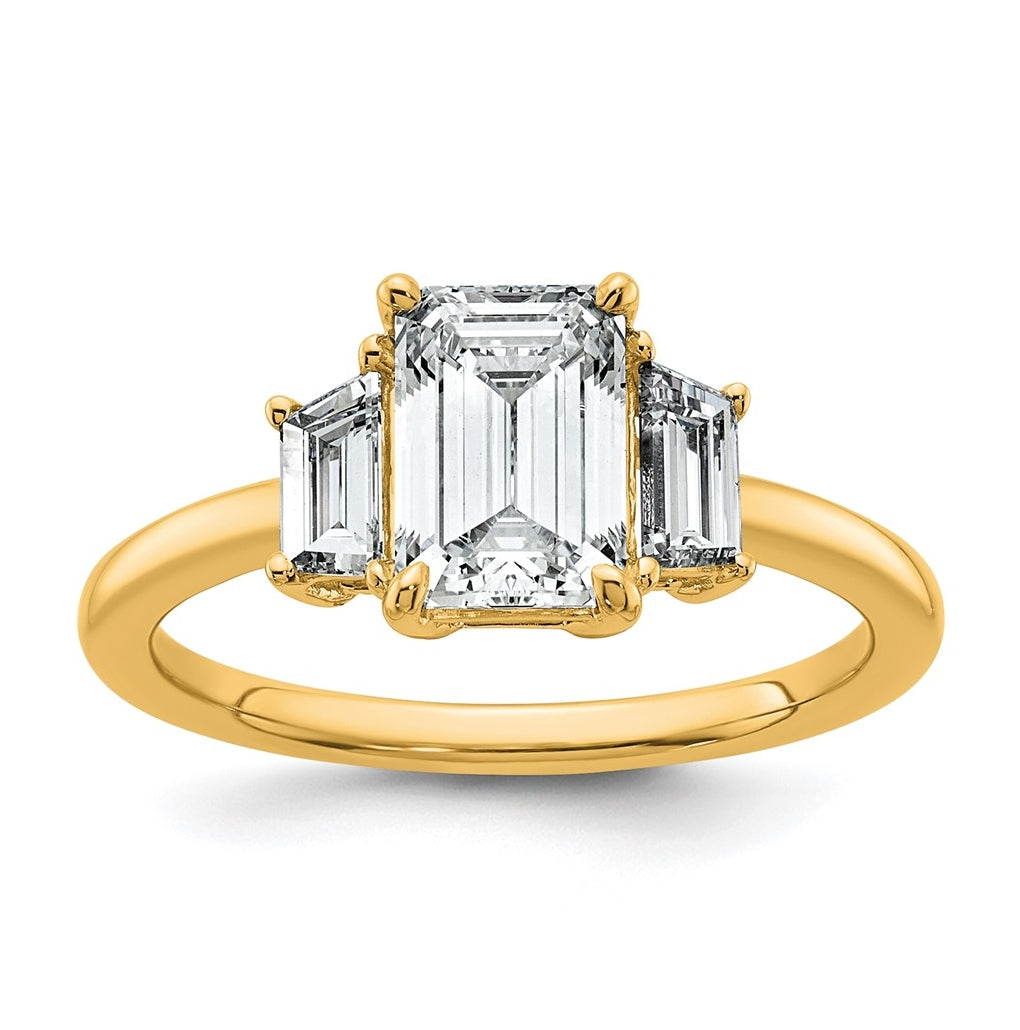 14K Yellow Gold Certified Lab Grown Diamond VS+ F+ Complete Emerald and Trapezoid Engagement Ring