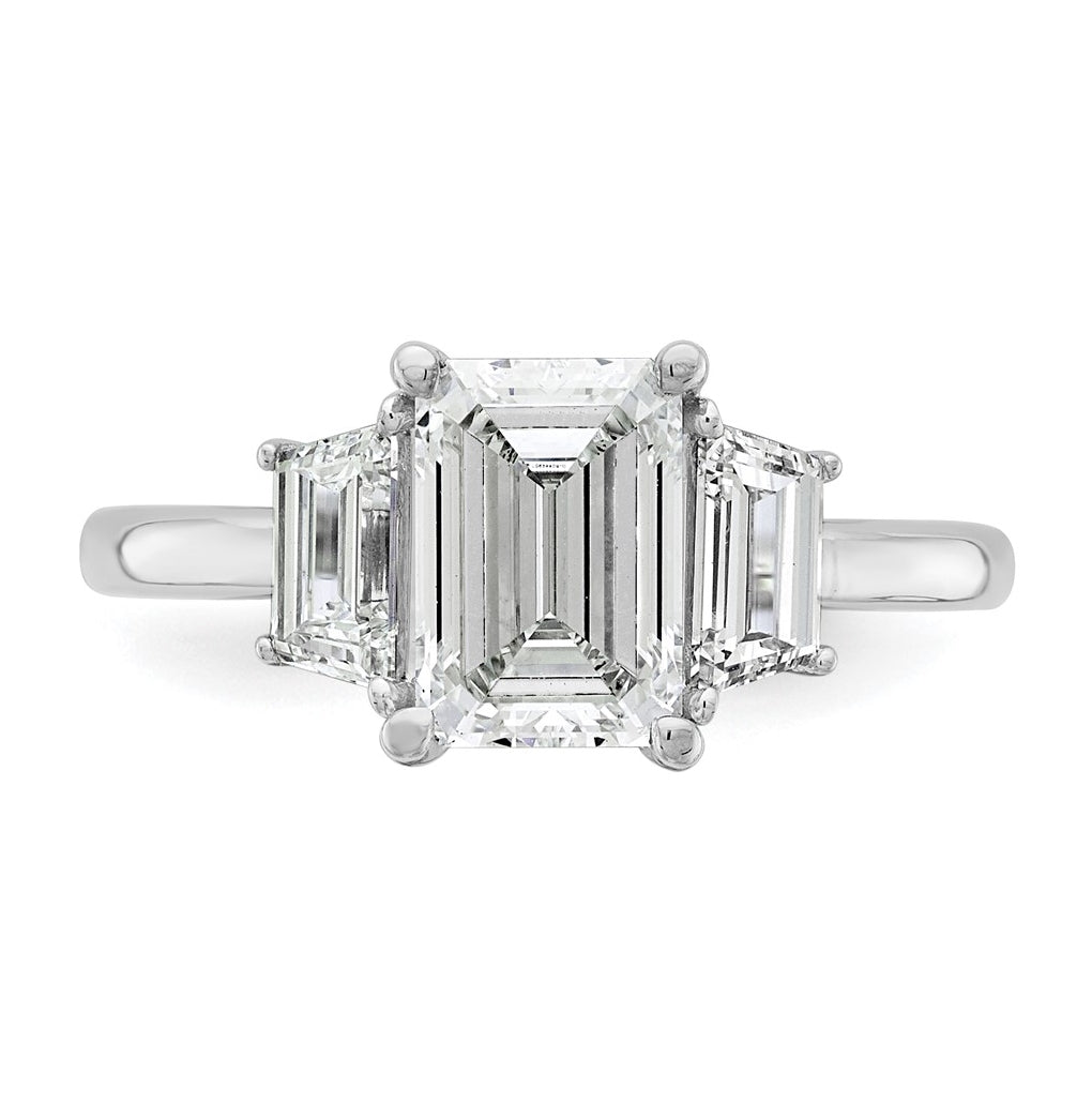 14k White Gold 2 3/4 carat Certified Lab Grown Diamond VS+ F+ Complete Emerald and Trapezoid Engagement Ring
