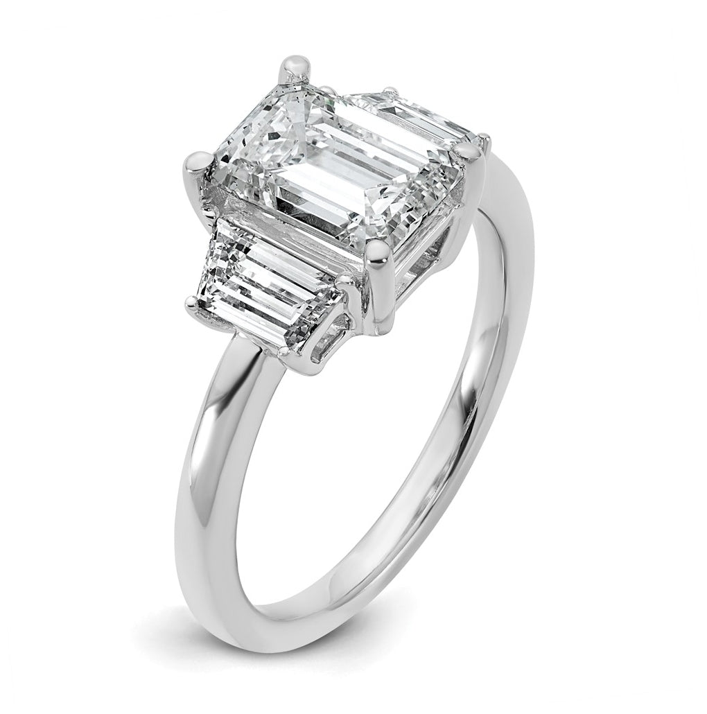 14k White Gold 2 3/4 carat Certified Lab Grown Diamond VS+ F+ Complete Emerald and Trapezoid Engagement Ring