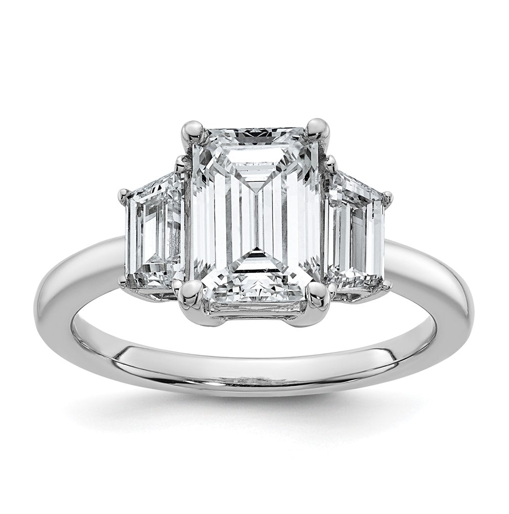 14k White Gold 2 3/4 carat Certified Lab Grown Diamond VS+ F+ Complete Emerald and Trapezoid Engagement Ring
