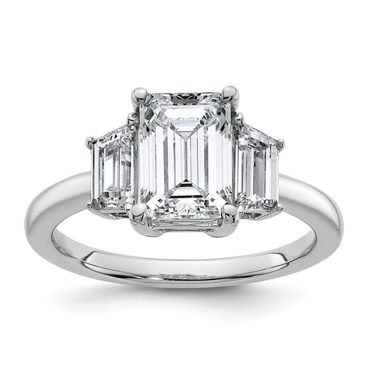 14k White Gold 2 3/4 carat Certified Lab Grown Diamond VS+ F+ Complete Emerald and Trapezoid Engagement Ring