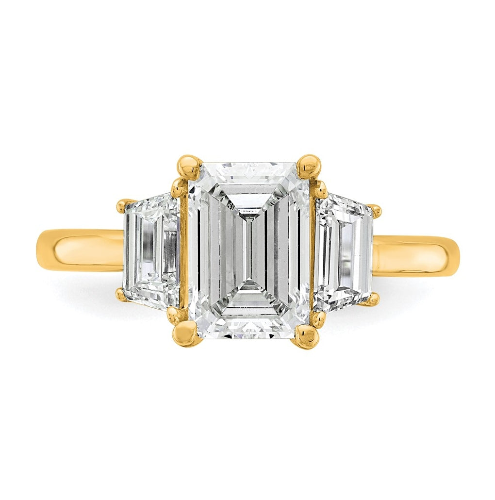14K Yellow Gold Certified Lab Grown Diamond VS+ F+ Complete Emerald and Trapezoid Engagement Ring