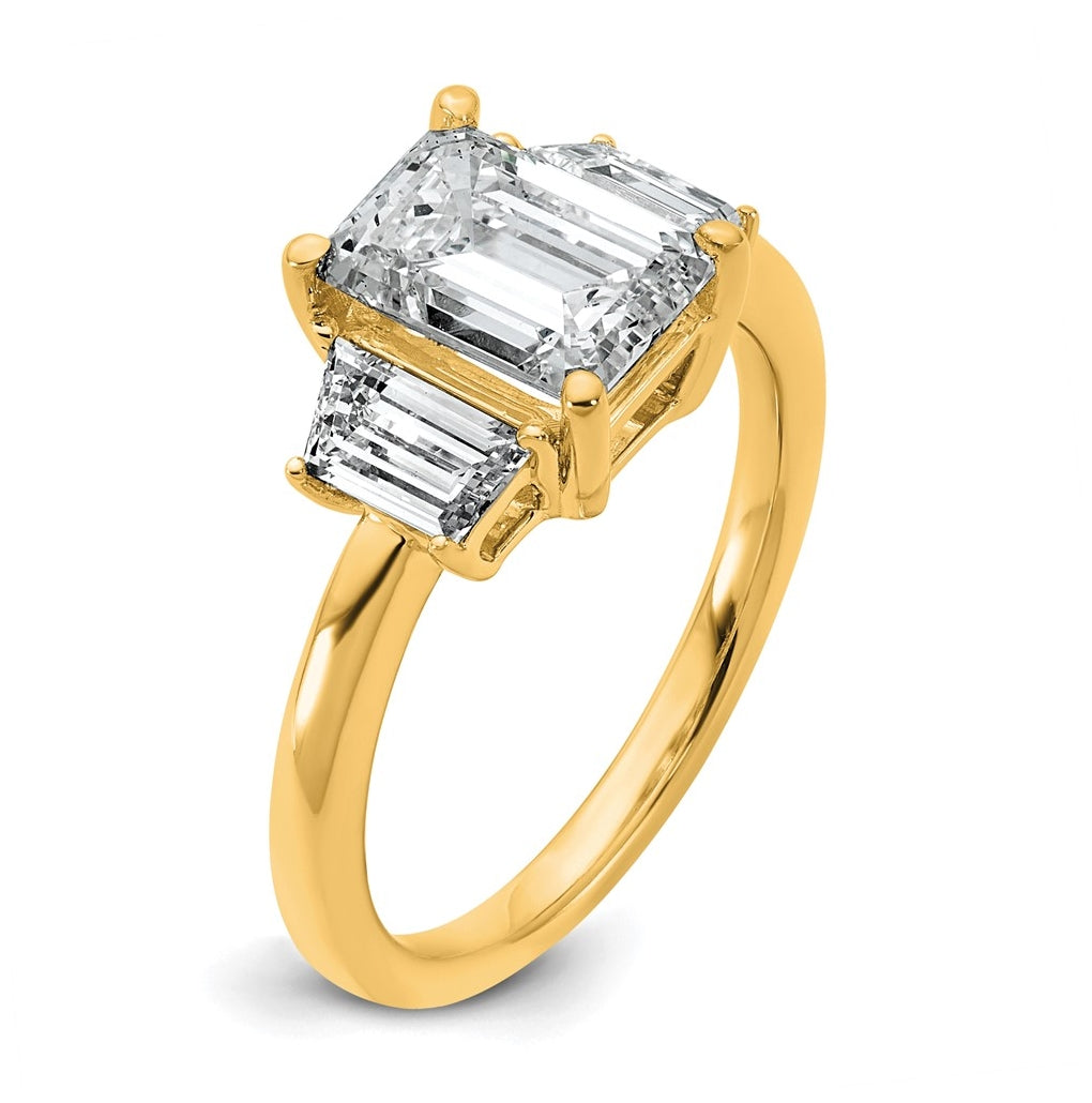 14K Yellow Gold Certified Lab Grown Diamond VS+ F+ Complete Emerald and Trapezoid Engagement Ring