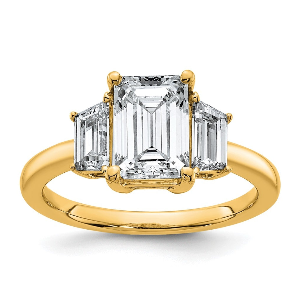 14K Yellow Gold Certified Lab Grown Diamond VS+ F+ Complete Emerald and Trapezoid Engagement Ring