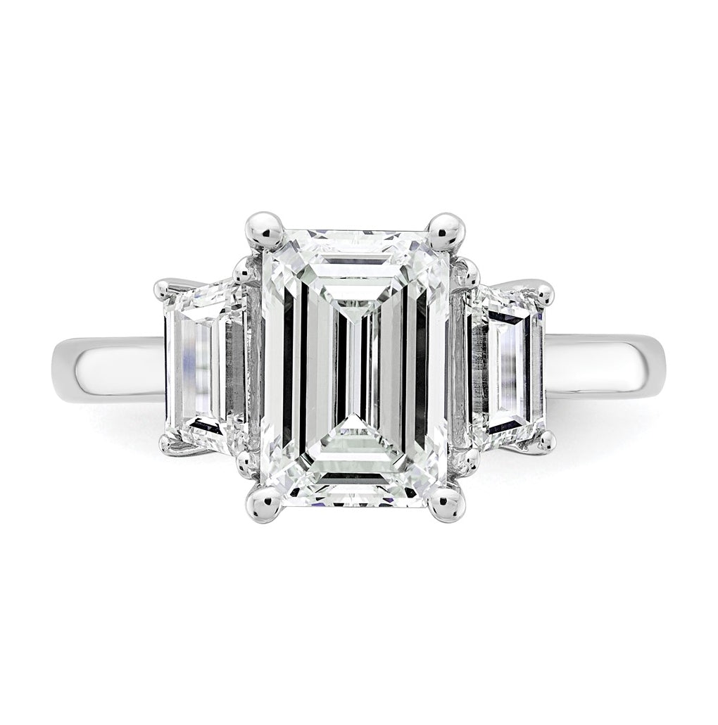 14k White Gold 3 1/3 carat Certified Lab Grown Diamond VS+ F+ Complete Emerald and Trapezoid Engagement Ring