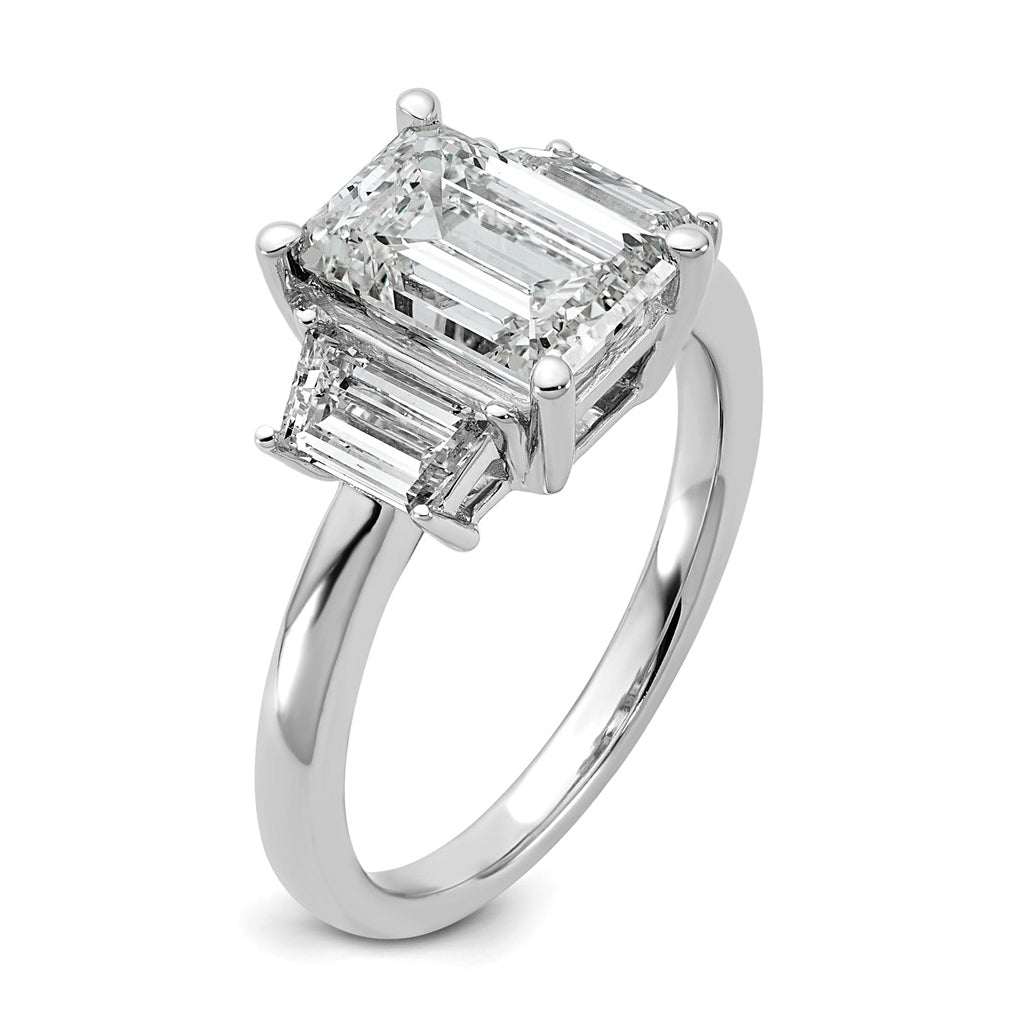 14k White Gold 3 1/3 carat Certified Lab Grown Diamond VS+ F+ Complete Emerald and Trapezoid Engagement Ring