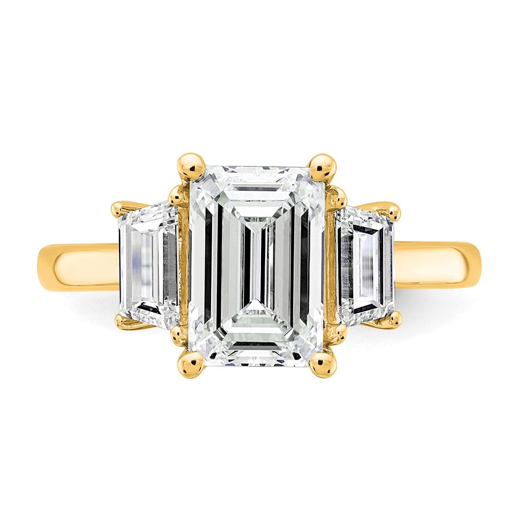 14K Yellow Gold Certified Lab Grown Diamond VS+ F+ Complete Emerald and Trapezoid Engagement Ring