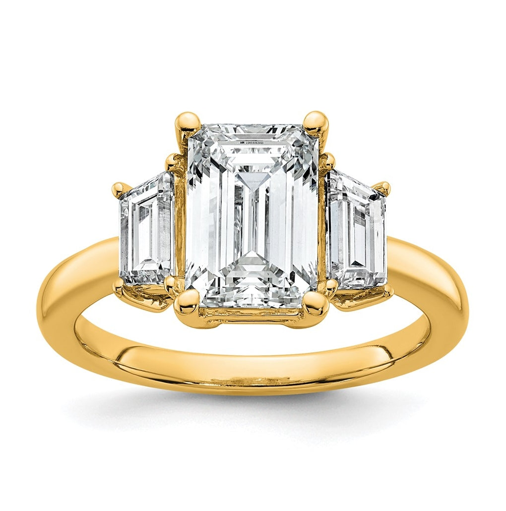14K Yellow Gold Certified Lab Grown Diamond VS+ F+ Complete Emerald and Trapezoid Engagement Ring
