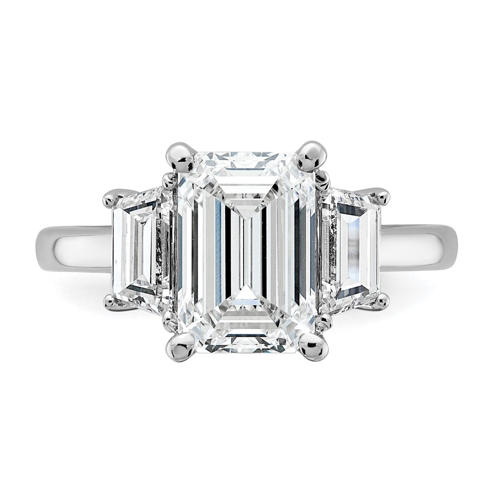 14k White Gold 4 carat Certified Lab Grown Diamond VS+ F+ Complete Emerald and Trapezoid Engagement Ring