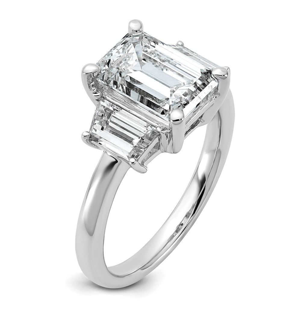 14k White Gold 4 carat Certified Lab Grown Diamond VS+ F+ Complete Emerald and Trapezoid Engagement Ring