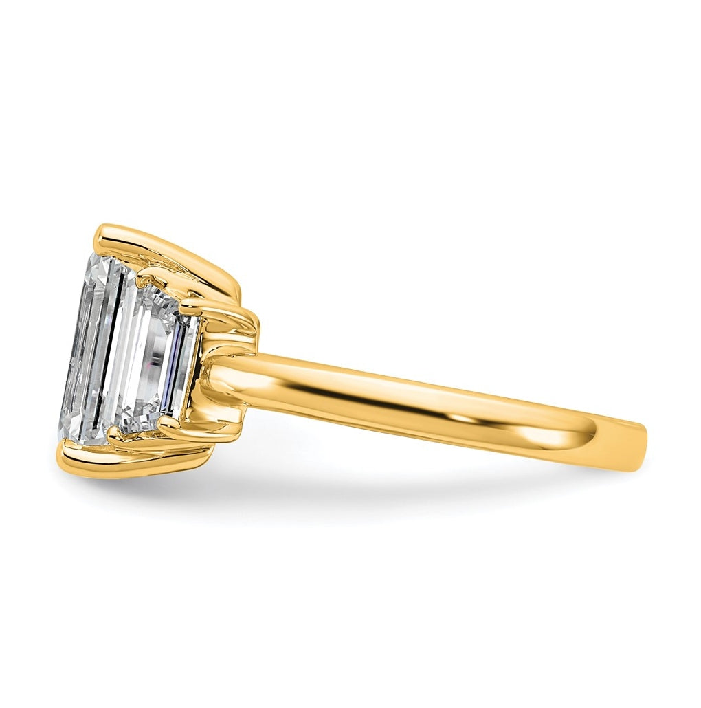 14K Yellow Gold Certified Lab Grown Diamond VS+ F+ Complete Emerald and Trapezoid Engagement Ring