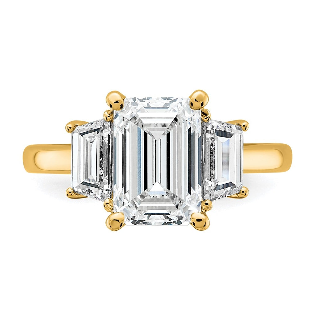 14K Yellow Gold Certified Lab Grown Diamond VS+ F+ Complete Emerald and Trapezoid Engagement Ring