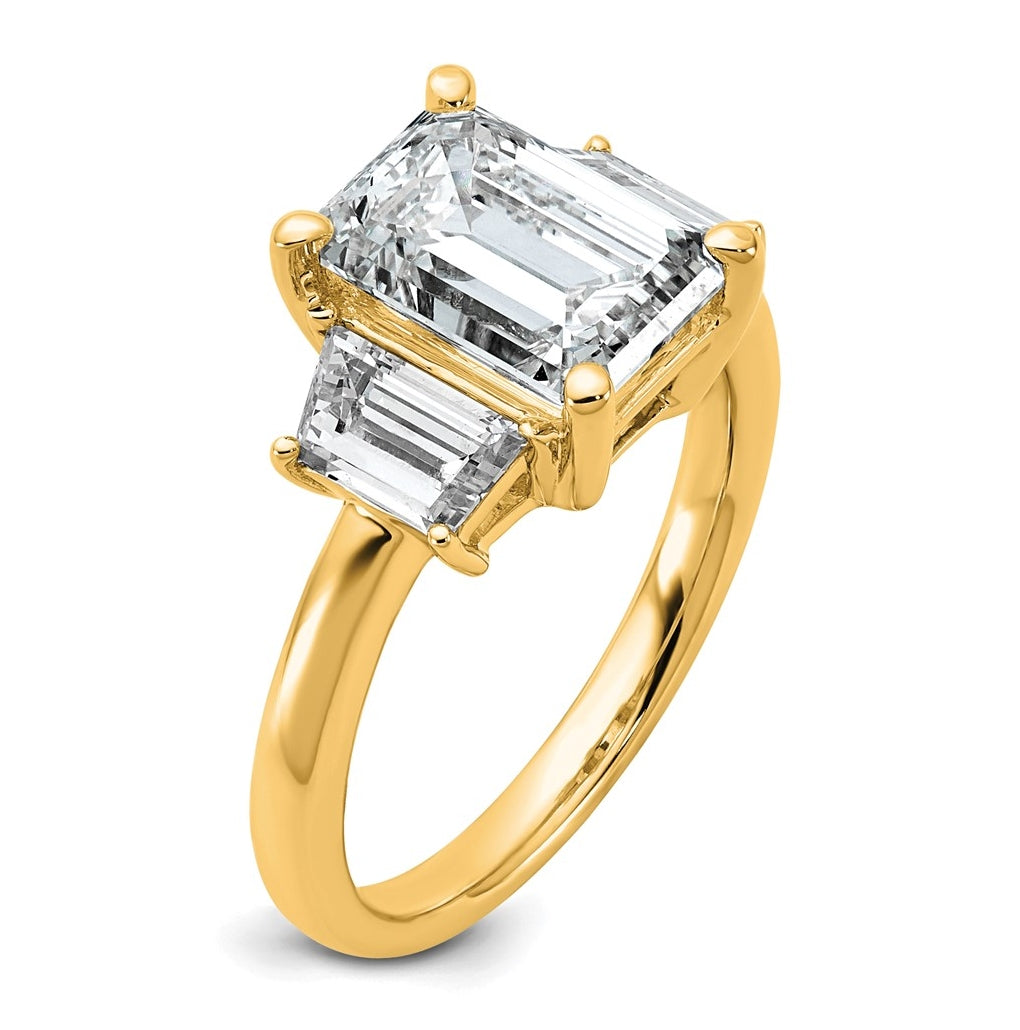 14K Yellow Gold Certified Lab Grown Diamond VS+ F+ Complete Emerald and Trapezoid Engagement Ring