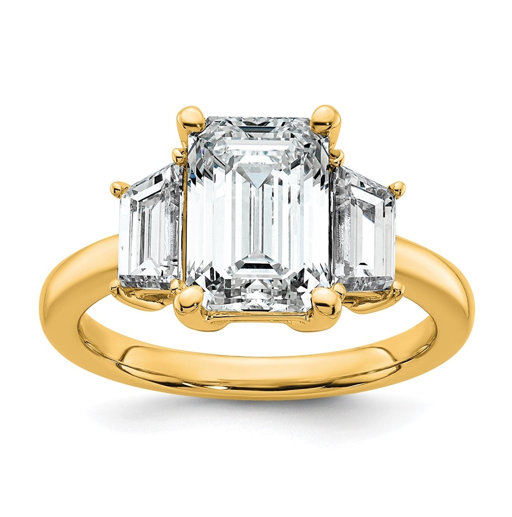 14K Yellow Gold Certified Lab Grown Diamond VS+ F+ Complete Emerald and Trapezoid Engagement Ring