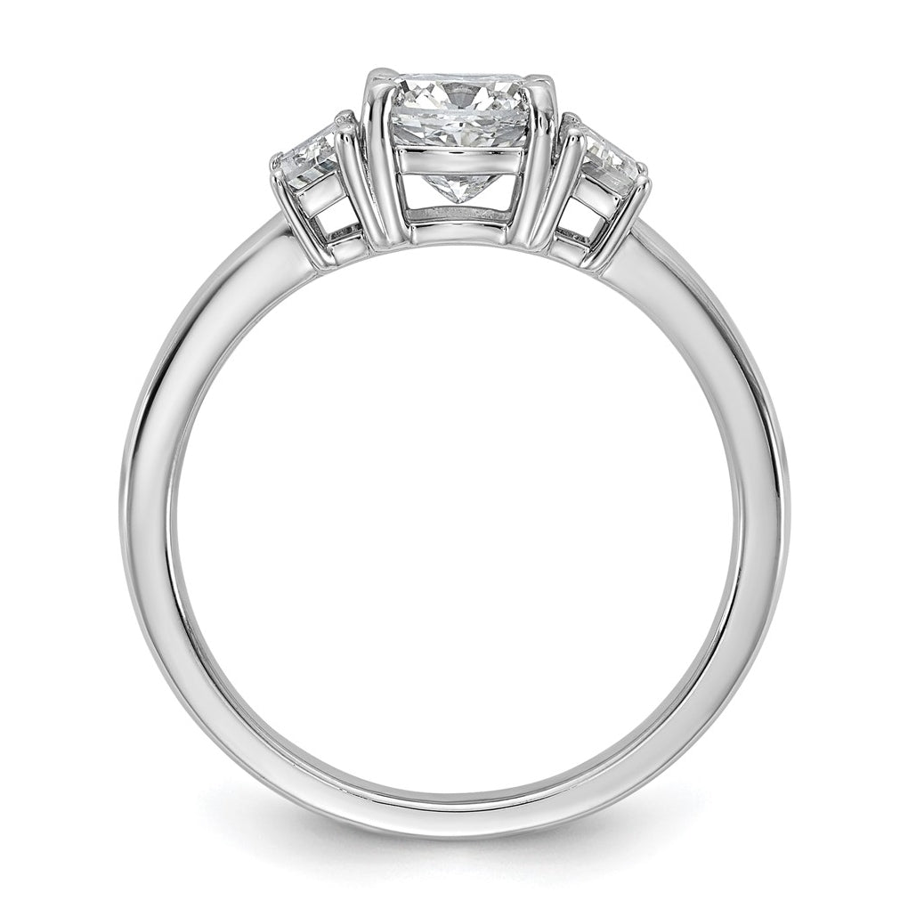 14k White Gold 1 3/8 carat Certified Lab Grown Diamond VS+ F+ Cushion and Half Moon Complete Three Stone Engagement Ring