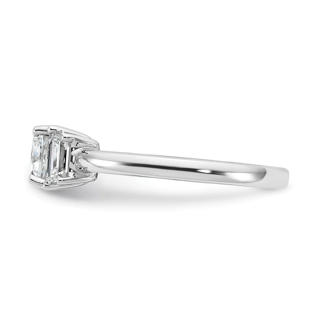 14k White Gold 1 3/8 carat Certified Lab Grown Diamond VS+ F+ Cushion and Half Moon Complete Three Stone Engagement Ring