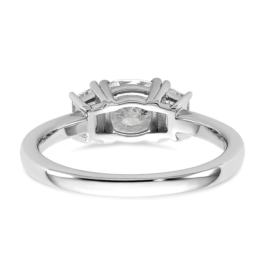 14k White Gold 1 3/8 carat Certified Lab Grown Diamond VS+ F+ Cushion and Half Moon Complete Three Stone Engagement Ring