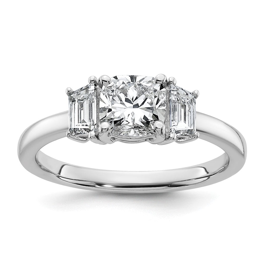 14k White Gold 1 3/8 carat Certified Lab Grown Diamond VS+ F+ Cushion and Half Moon Complete Three Stone Engagement Ring