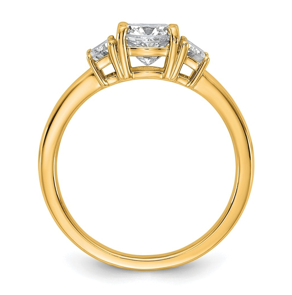 14k Yellow Gold Certified Lab Grown Diamond VS+ F+ Cushion and Half Moon Complete Three Stone Engagement Ring