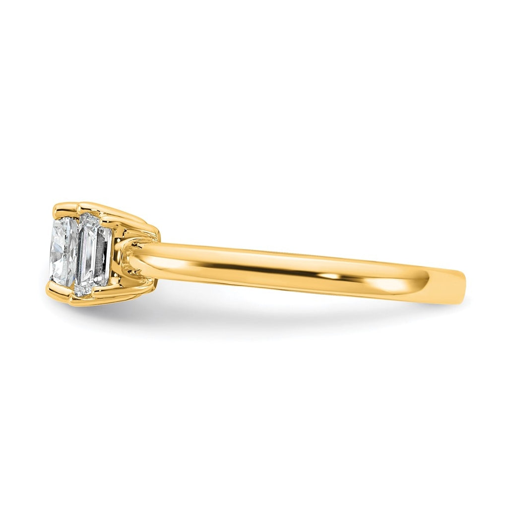 14k Yellow Gold Certified Lab Grown Diamond VS+ F+ Cushion and Half Moon Complete Three Stone Engagement Ring