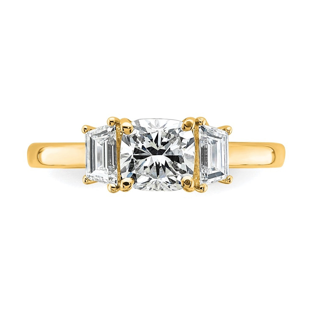 14k Yellow Gold Certified Lab Grown Diamond VS+ F+ Cushion and Half Moon Complete Three Stone Engagement Ring