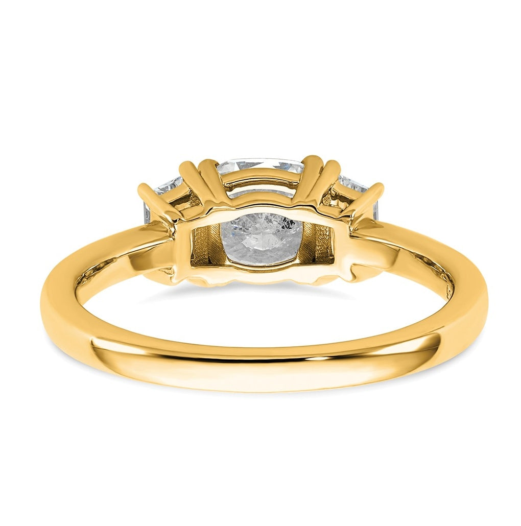 14k Yellow Gold Certified Lab Grown Diamond VS+ F+ Cushion and Half Moon Complete Three Stone Engagement Ring