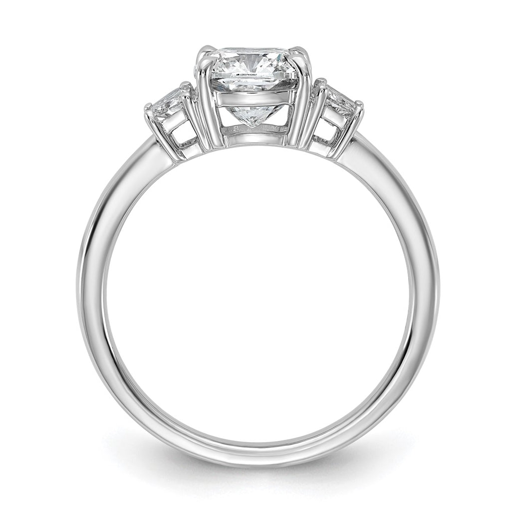 14k White Gold 1 7/8 carat Certified Lab Grown Diamond VS+ F+ Cushion and Half Moon Complete Three Stone Engagement Ring