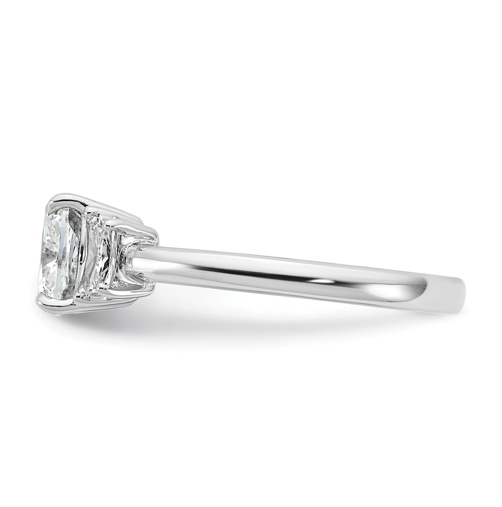 14k White Gold 1 7/8 carat Certified Lab Grown Diamond VS+ F+ Cushion and Half Moon Complete Three Stone Engagement Ring