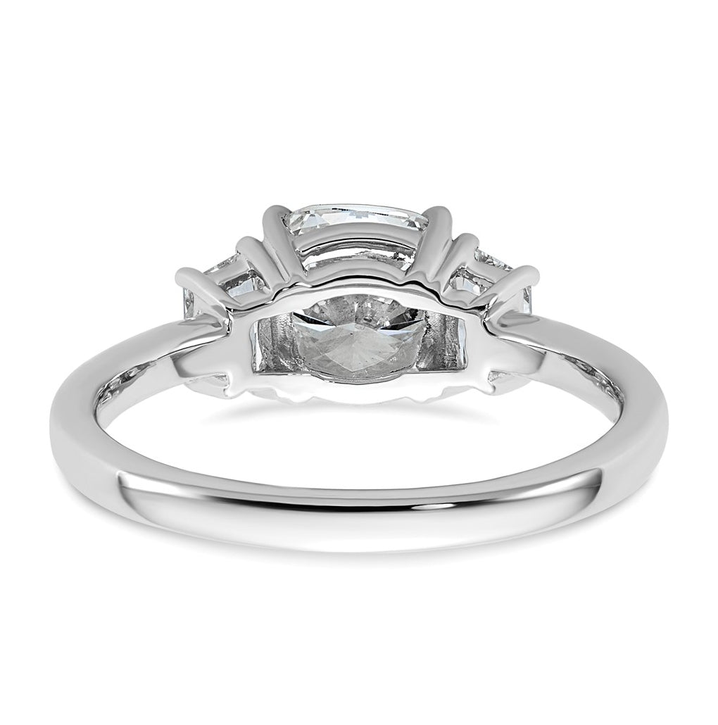 14k White Gold 1 7/8 carat Certified Lab Grown Diamond VS+ F+ Cushion and Half Moon Complete Three Stone Engagement Ring