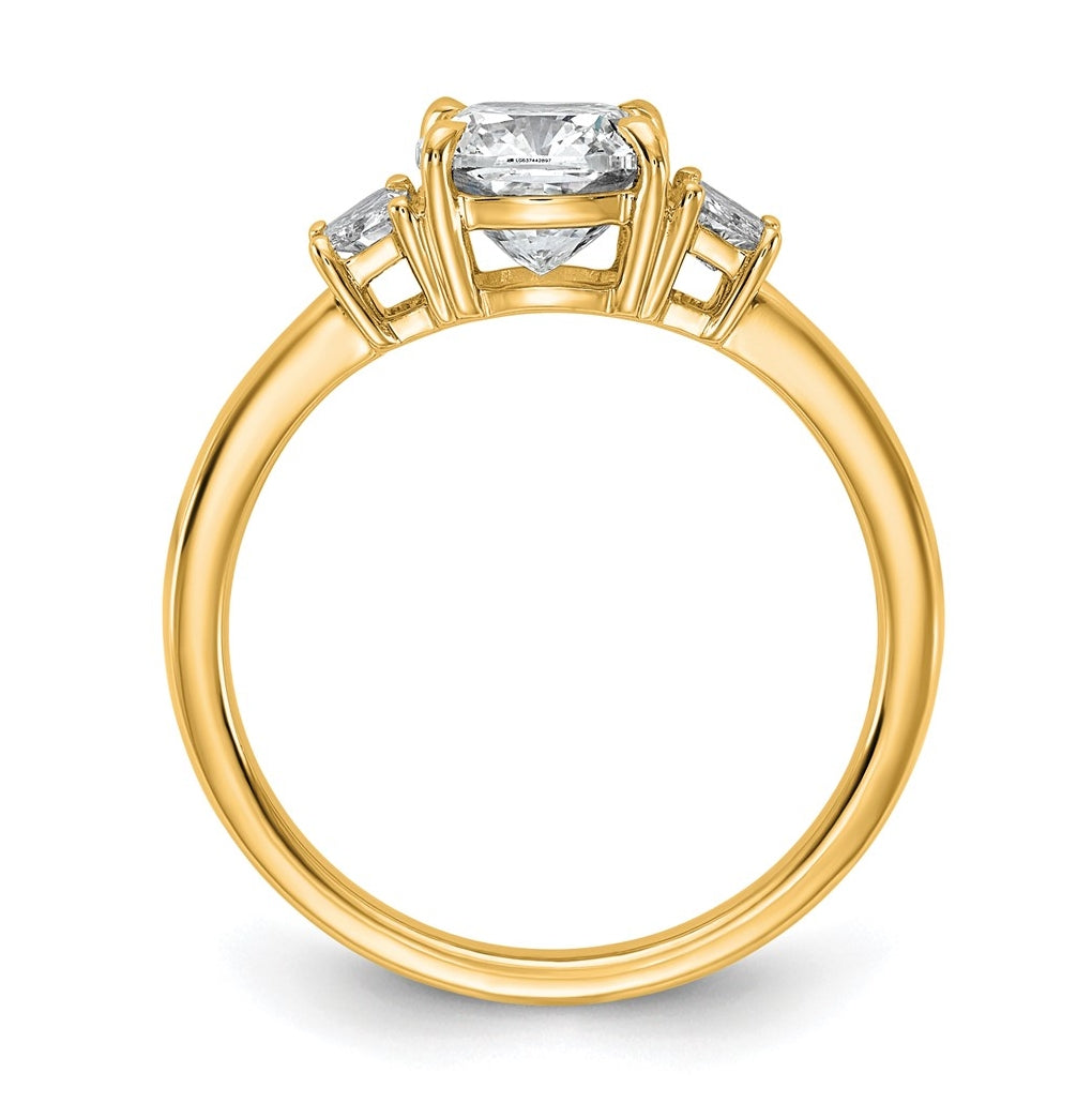 14k Yellow Gold Certified Lab Grown Diamond VS+ F+ Cushion and Half Moon Complete Three Stone Engagement Ring