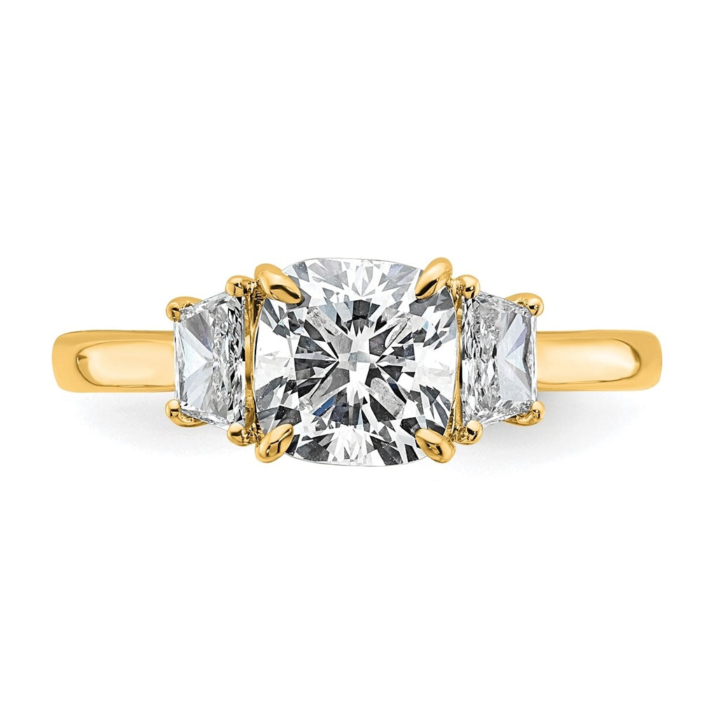 14k Yellow Gold Certified Lab Grown Diamond VS+ F+ Cushion and Half Moon Complete Three Stone Engagement Ring