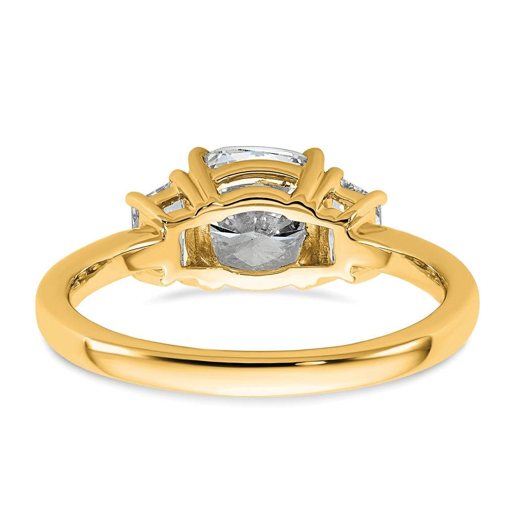 14k Yellow Gold Certified Lab Grown Diamond VS+ F+ Cushion and Half Moon Complete Three Stone Engagement Ring