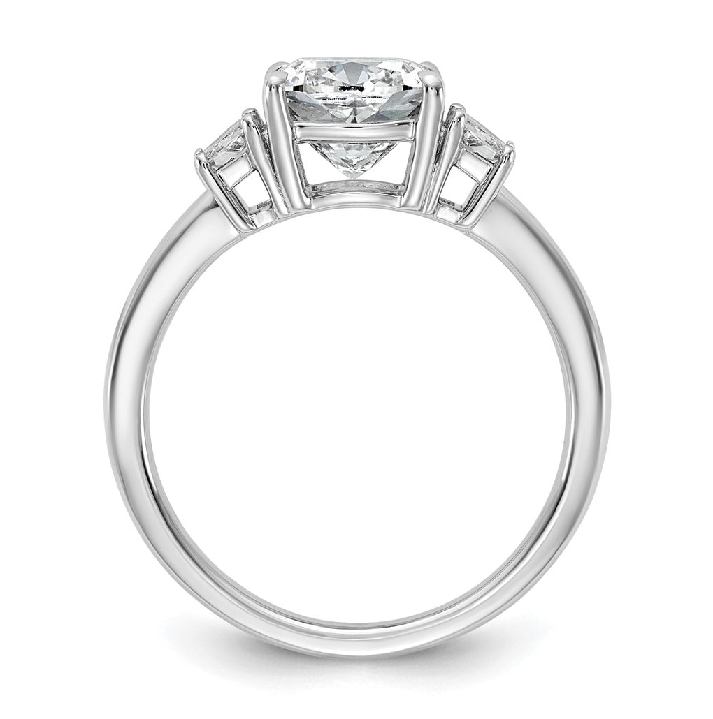 14k White Gold 2 1/2 carat Certified Lab Grown Diamond VS+ F+ Cushion and Half Moon Complete Three Stone Engagement Ring