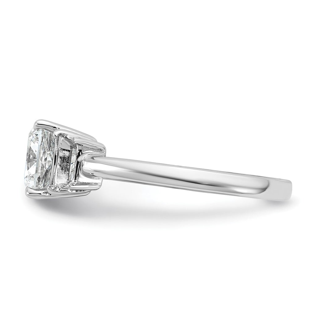 14k White Gold 2 1/2 carat Certified Lab Grown Diamond VS+ F+ Cushion and Half Moon Complete Three Stone Engagement Ring