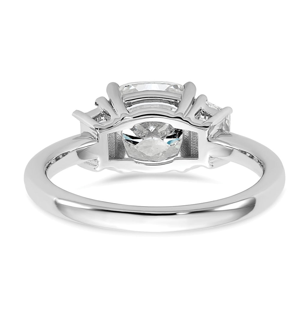 14k White Gold 2 1/2 carat Certified Lab Grown Diamond VS+ F+ Cushion and Half Moon Complete Three Stone Engagement Ring