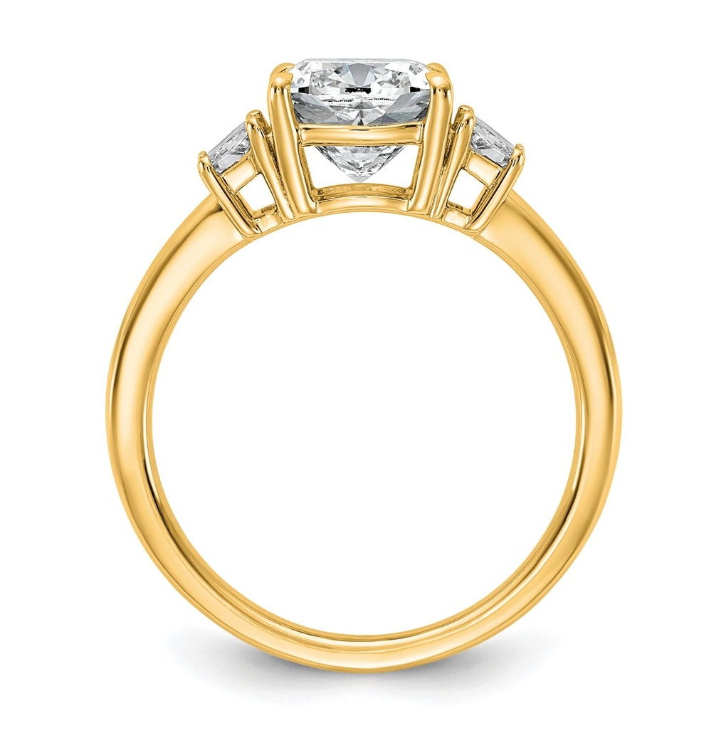 14k Yellow Gold Certified Lab Grown Diamond VS+ F+ Cushion and Half Moon Complete Three Stone Engagement Ring