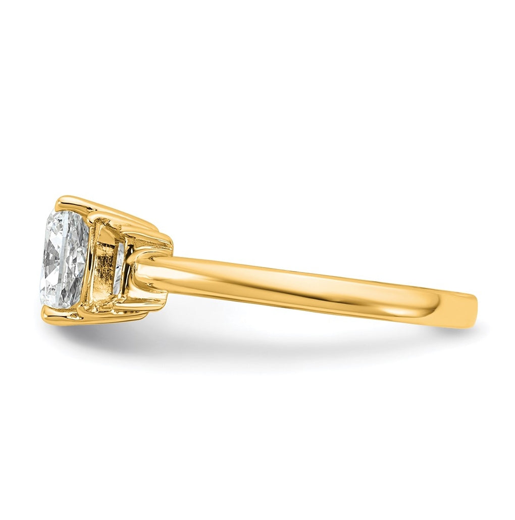 14k Yellow Gold Certified Lab Grown Diamond VS+ F+ Cushion and Half Moon Complete Three Stone Engagement Ring