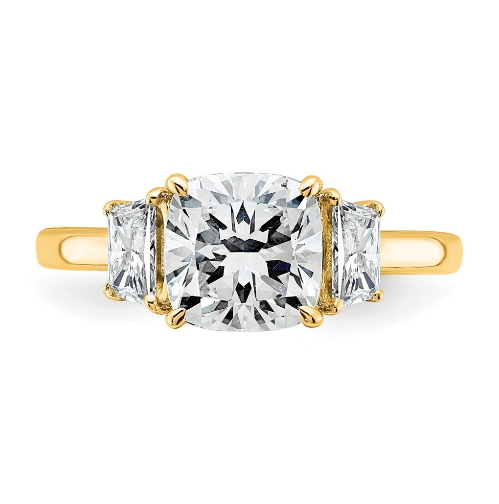14k Yellow Gold Certified Lab Grown Diamond VS+ F+ Cushion and Half Moon Complete Three Stone Engagement Ring
