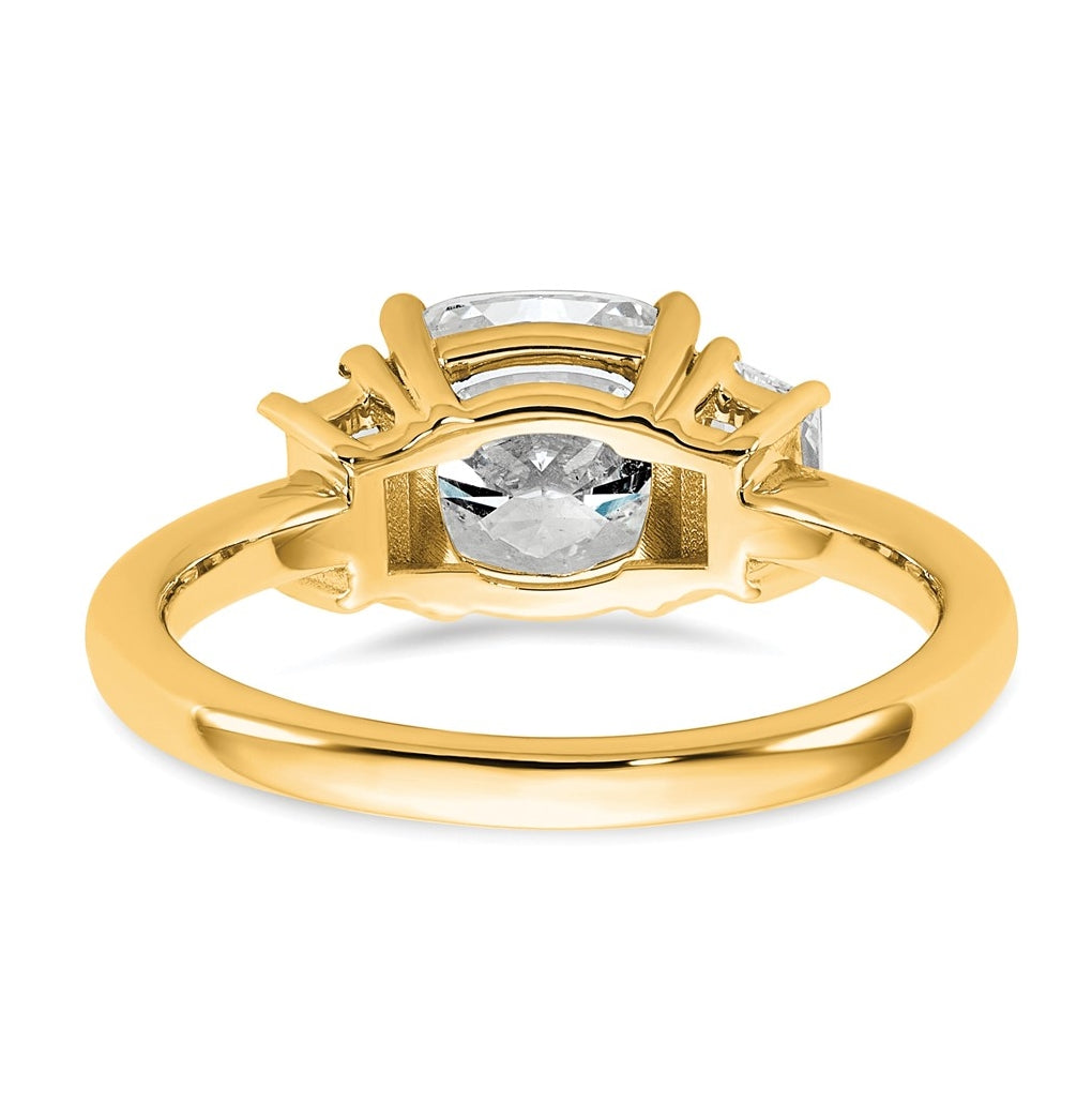 14k Yellow Gold Certified Lab Grown Diamond VS+ F+ Cushion and Half Moon Complete Three Stone Engagement Ring