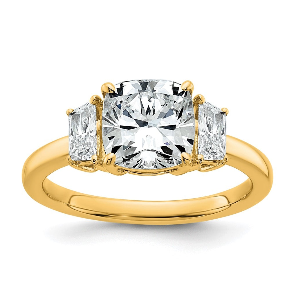 14k Yellow Gold Certified Lab Grown Diamond VS+ F+ Cushion and Half Moon Complete Three Stone Engagement Ring